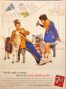 1960 7-Up Beverage Print Ad Young Couple College Band Goat Mascot - Picture 1 of 6