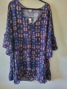 Avenue Womens Plus 4X (26/28) Tunic/Mini Dress V-Neck 3/4 Sleeve Hi-Lo Hem Multi - Picture 1 of 12