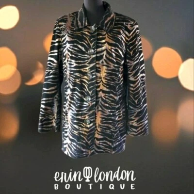 Chaqueta Erin London Metálica Estampado Animal con Acentos Flocados L Foto 1 de 4