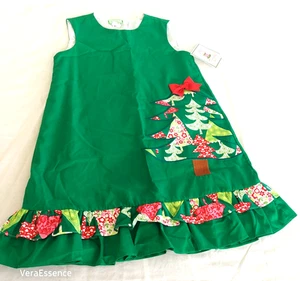 New Llittle Threads green Xmas girl dress ruffles sleeveless sz 6x cotton NWT - Picture 1 of 8