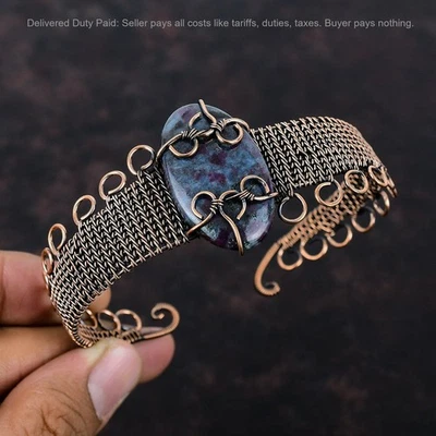 Venda de Ano Novo Rubi em Pedra Preciosa Azul Cianita Bracelete Envolto Joia Cobre - Imagem 1 de 4