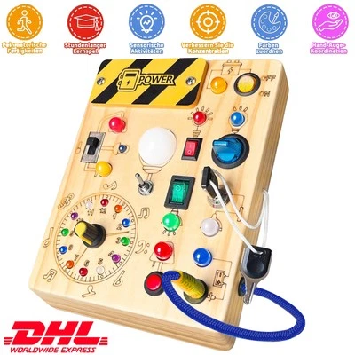 MARKENLOS LED Busy Board,Montessori Holzspielzeug ab 1 Jahr,Activity Board Lichtschalter.