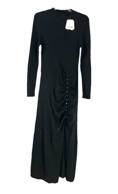 Vestido Suéter SANDRO Talla 40 Fabre Tejido Midi Mezcla Lana Negro Acanalado DEFECTO A1 Foto 1 de 4