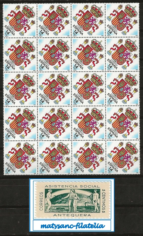 ESPAÑA 1983. EDIFIL 2685. SERIE COMPLETA BLOQUE DE 20 "ESCUDO DE ESPAÑA". MNH*** - Imagen 1 de 1