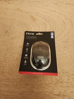 iHome Optical 3 Button Corded Precision Mouse Black Sealed New - Image 1 of 4