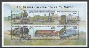 Congo 2001 MNH SS, locomotoras de vapor, tren, ferrocarriles - Imagen 1 de 1