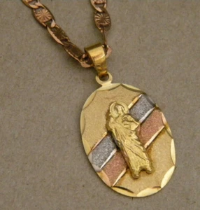 Oval Rhodium Rose Yellow Gold Plated St Jude Charm & 24in Valentino Chain Set - Picture 1 of 4