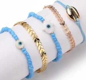 5-30 mixed evil eye, chain, shell friendship bracelets - lovely fun gift swaps - Picture 1 of 5