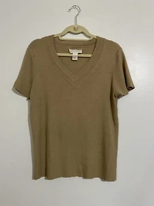 Doncaster Signature Dressy Knot Top Women’s XL Short Sleeve Tan V Neck Q98 - Picture 1 of 10
