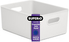 Superio Decorative Plastic Open Home Storage Bins Organizer Baskets, Large White