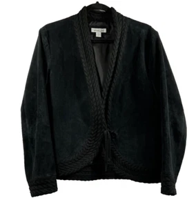 Coldwater Creek Womens Suede Knit Trim Jacket Size Large Solid Black Long Sleeve - Picture 1 of 11