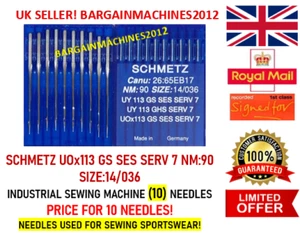 SCHMETZ UOx113 GS SES SERV 7 NM:90 SIZE:14/036 INDUSTRIAL MACHINE (10) NEEDLES - Picture 1 of 3