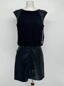 Gabrielle Union Dress Small Black Faux Leather Mixed Media Fringe Back Western - Picture 1 of 11