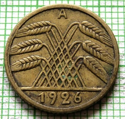 GERMANY WEIMAR REPUBLIC 1926 A 5 REICHSPFENNIG, Wheat Ears Drawing a Pyramid - Image 1 of 4