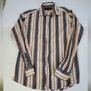 Dragonfly Mens Colorful Vertical Stripes Front Button Down Casual Retro Shirt - Picture 1 of 9