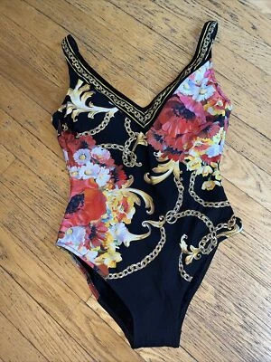 Gottex Vintage 90s One Piece Swimsuit Sz 8 Medium Beach Swim floral Chain - Image 1 of 4