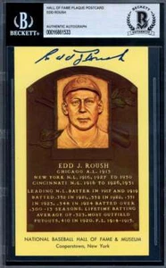 Edd Roush Beckett BAS Signed Gold Hall of Fame Plaque Autograph - Picture 1 of 2