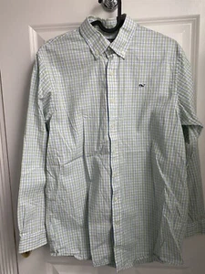 Vineyard Vines Kids Green Blue Gingham Button Down Whale Shirt Sz Large 16-18 - Foto 1 di 7