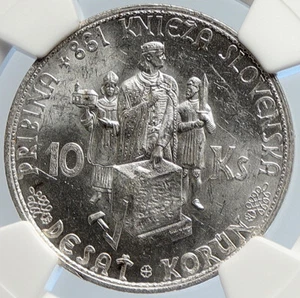 1944 SLOVAKIA REPUBLIC Prince Pribina Silver 10 Korun Slovakian Coin NGC i105756 - Picture 1 of 5