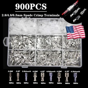 900PCS Assortment Spade Crimp Terminals Kit Electrical Cable Wire Connectors M/F - Picture 1 of 12