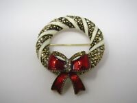 Vintage Metal Christmas Pin: Gorgeous High Quality WREATHE White Twist Jewels
