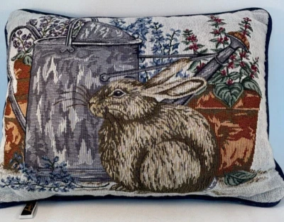 Fashion Tapestry Easter Spring Bunny Rabbit Pillow 16"x11" cottage core Blue - Image 1 of 4
