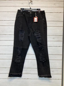 Mossimo Womens denim mom black jeans size 16/33 destress cropped high rise. - Picture 1 of 7