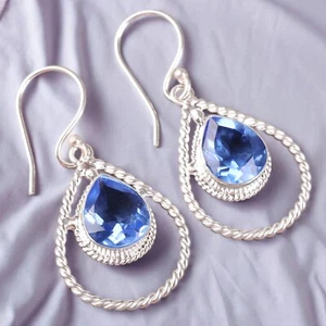 Natürlicher Tansanit Edelstein 925 Sterlingsilber Ohrhänger für Frauen BA - Bild 1 von 10