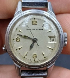 Reloj Movado Cal 579 negro Starr y Gorham vintage raro para damas fecha de reparación  - Imagen 1 de 10