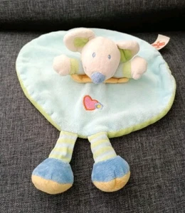 1802🌟Doudou Plat Rond NICOTOY Souris Bleu/Vert Coeur Rose FLEUR - Photo 1/4