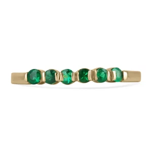 0.45tcw Round Colombian Emerald Stacking Wedding Band 18K Yellow Gold - Picture 1 of 8