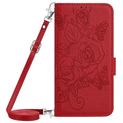 Crossbody Leather Emboss Rose Wallet Case Flip Card Cover Bag For Various Phone - Image 1 of 4