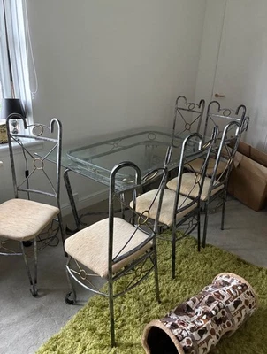 Glass And Iron Dining Table - Chairs - Library Set.  - Image 1 of 2