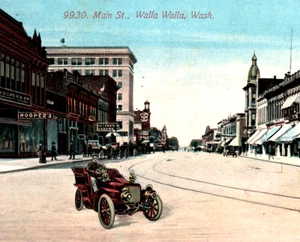 Walla Walla WA Main Street Postcard Automobile Washington - Picture 1 of 3