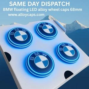 Floating LED Light-Blue BMW Level Alloy Wheel Centre Caps 68mm Set of 4 - Picture 1 of 4