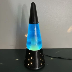 Vintage Lava Lite Motion Glitter Lamp Wizard Blue Yellow Stars Moon Black Base - Picture 1 of 10
