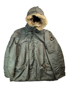 USAF Vintage 50s 60s Fur Hood Olive N3-B Snorkel Parka Flyers Jacket Mens XL - Picture 1 of 12