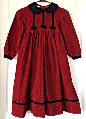 MONDAY'S CHILD Vintage Red & Black Herringbone Corduroy Midi Dress Girls Size 7 - Image 1 of 4