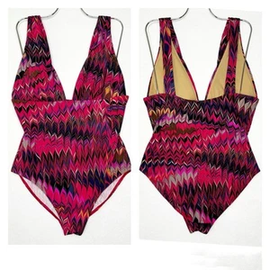 Calvin Klein Colorful Chevron One Piece Swimsuit Womens Size L Pink Multi Color - Picture 1 of 13