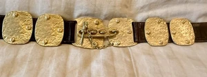 Streets Ahead Matte Gold-Plates Vintage Hardware Brown Leather Belt - Picture 1 of 8