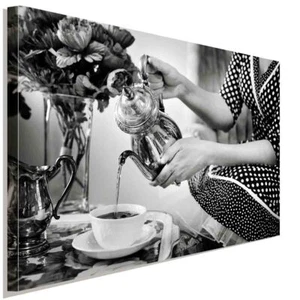 Kaffee Frau Schwarz-Weiß Leinwandbild AK Art Bilder Wanddeko Wandbild Kunstdruck - Bild 1 von 5