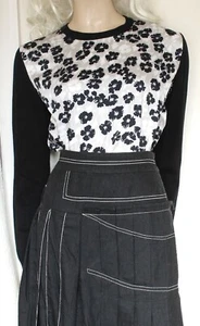 Ted Baker black floral print panel silk cotton blouse jumper top size 3/12–14 - Picture 1 of 9