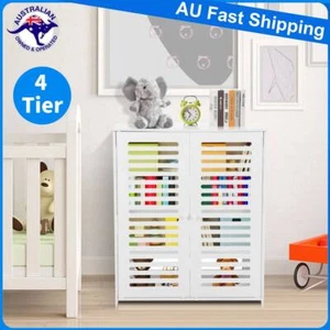 16 Pairs Shoe Cabinet Double Door Shoes Storage Rack White Shelf Organiser NEW - Picture 1 of 12