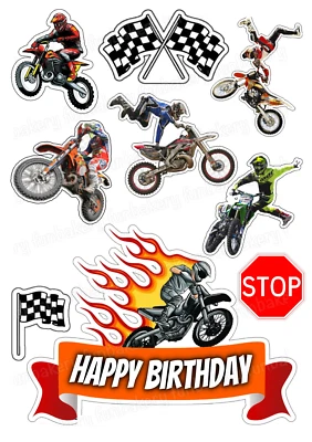 FUNBAKERY Motocross Bike Cake Topper Party Decoration Edible Birthday Celebration Stand up