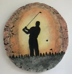 Golfer Plaque made with  Mt St Helens Ash by Shapes of Clay Hand Painted - Picture 1 of 3