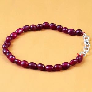 45.00 Cts Earth Mined 8 Inches Long Red Ruby Oval Shape Beads Bracelet NK 20E124 - Picture 1 of 2