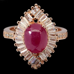 925 Anello Argento Sterling Ovale Rubino 9x7mm Naturale Gemma Gioielli Misura - Foto 1 di 9