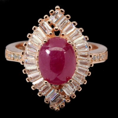 925 Anello Argento Sterling Ovale Rubino 9x7mm Naturale Gemma Gioielli Misura - Immagine 1 di 4