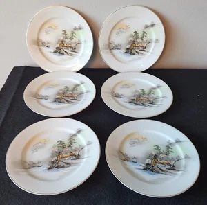 Vintage! 50s Japanese Kutani China CPO Hand Painted Plate Set/Lot of 6 NMC! - Picture 1 of 4