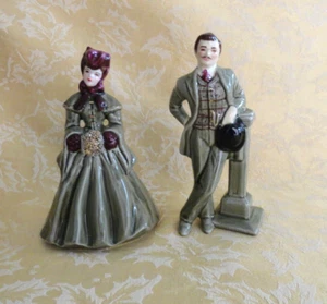 Vintage Florence Ceramics Figurines- Elaine And Jim Green Suit - Picture 1 of 10